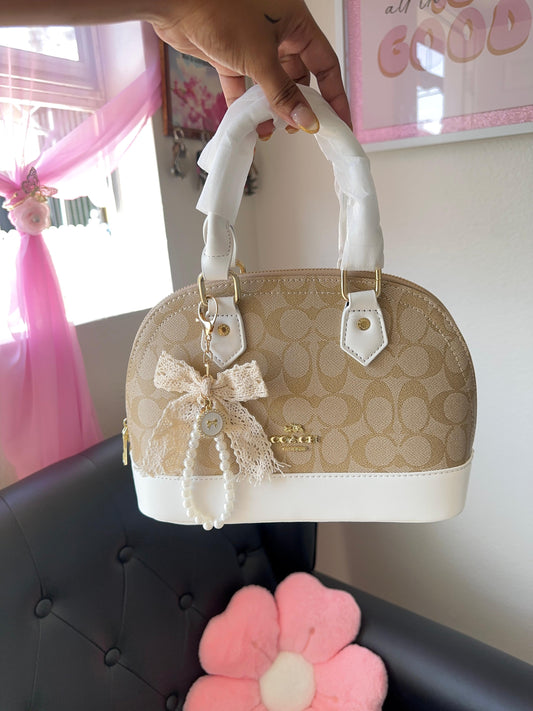 Beige and white Sierra Satchel Bag